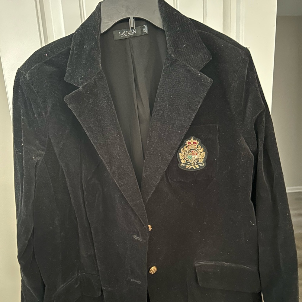 Laura Black Corduroy Blazer with Crest